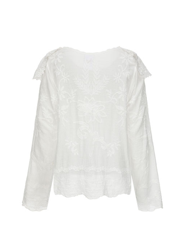 Round Collar Garden Embroidered Blouse