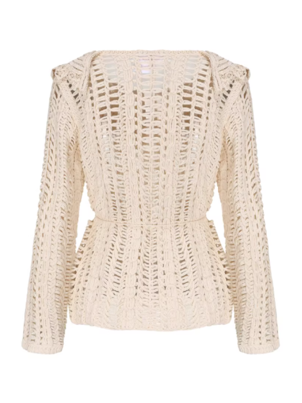 Floral Embroidered Cream Crochet Knit Blouse