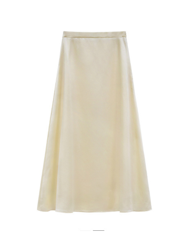 A-line cream satin skirt with a soft, flowing silhouette, ideal for elegant cottagecore or princesscore outfit coordination.