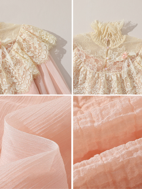 Vintage Lace Embellished Blush Pink Blouse