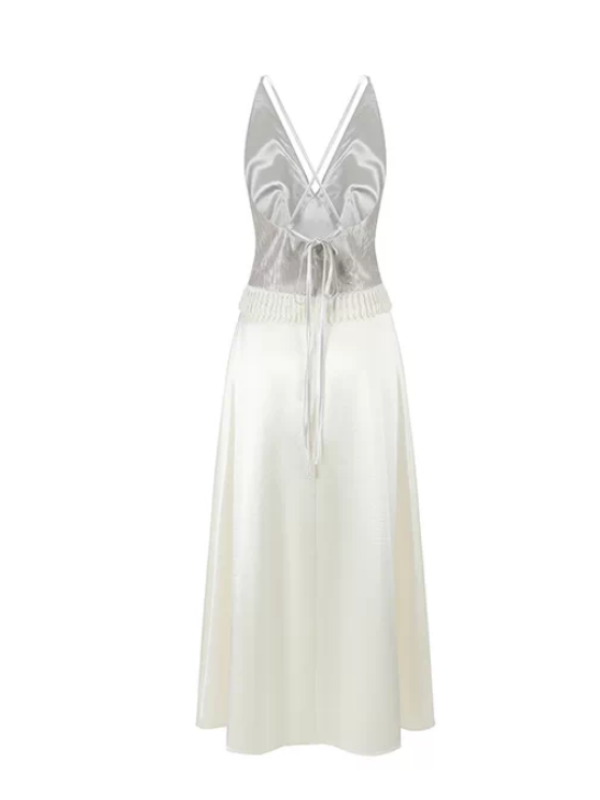 Silver Pearl Beaded Gatsby Vintage Maxi Dress