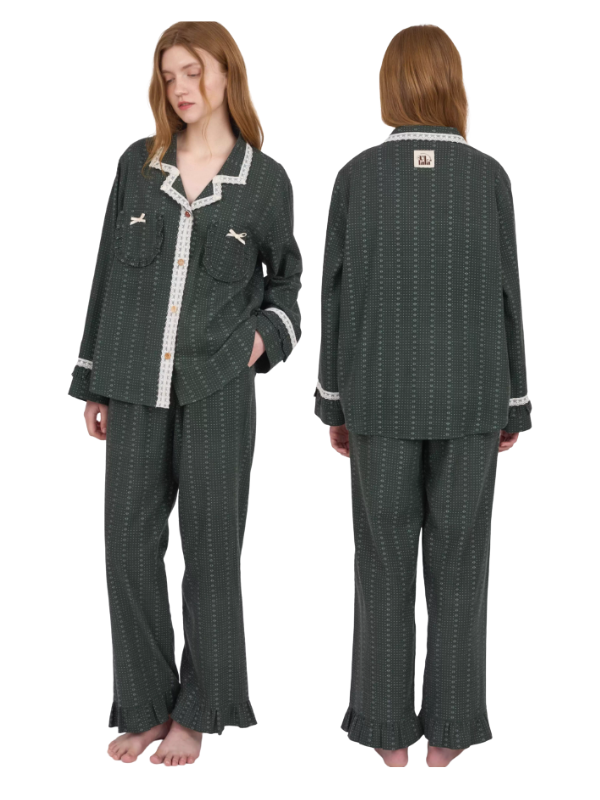 Evergreen Lace Trim Vintage Pajama Set
