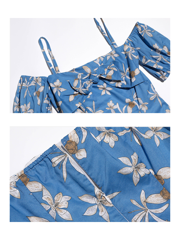 Blue Floral Off-Shoulder Summer Dress