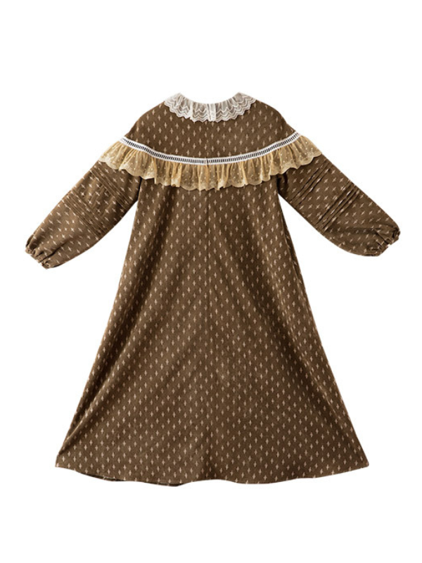 Vintage Floral Brown Corduroy Dress