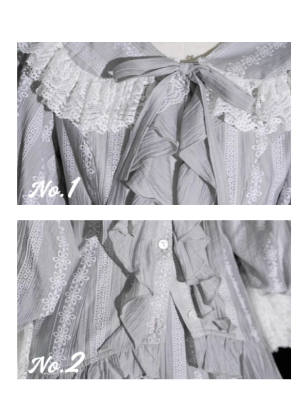 Grey Lace Ribbon Top & Skirt Set