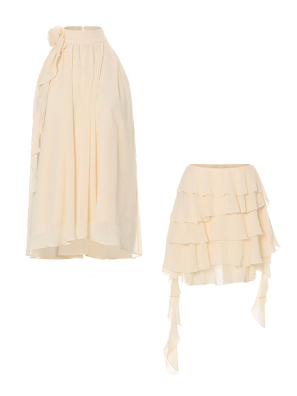 Ethereal Cream Ruffle Rose Halter Top