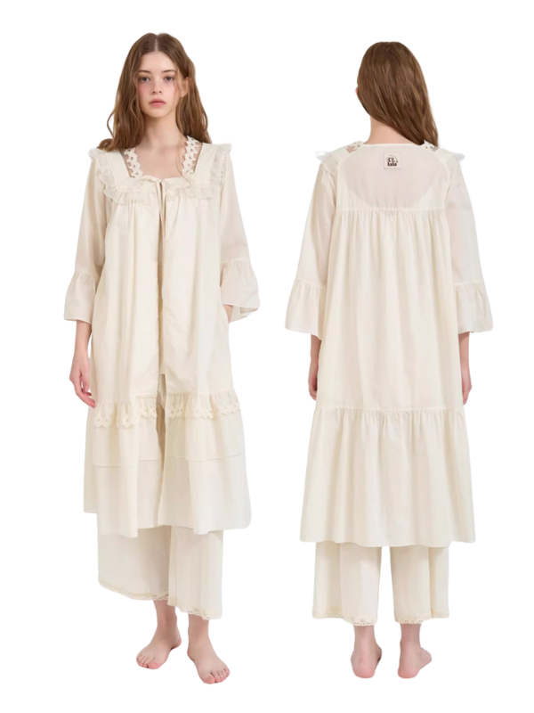 Lace Collar Cotton Lounge Gown