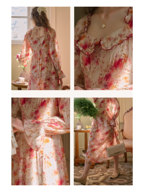 Pink Blossom Ruffle Vintage Dress