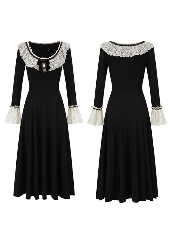 Vintage Black Lace Victorian-Inspired Dress