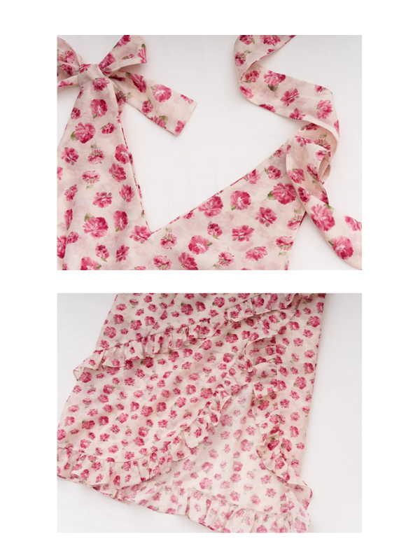 Romantic Rose Garden Ruffled Wrap Dress