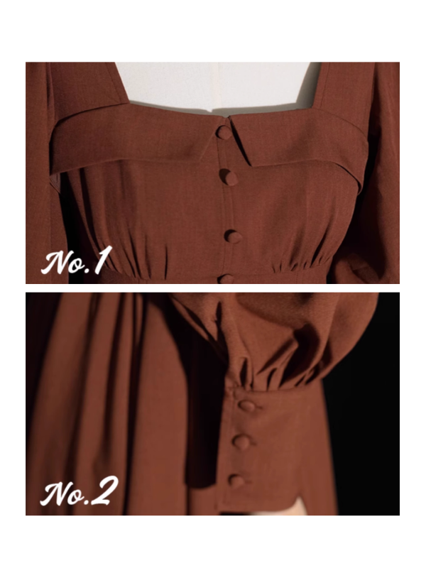 Chocolate Vintage Square-Neck Dress