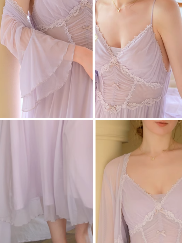 Lilac Garden Lace Nightgown Set