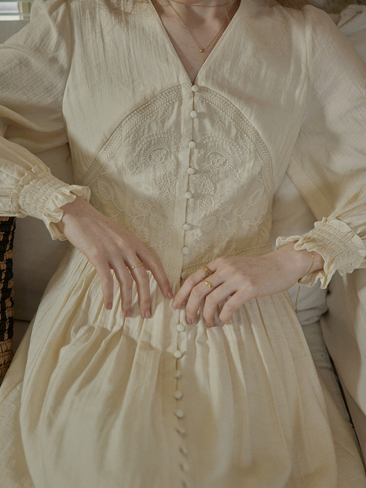 Botanical Elegance Puff Sleeve Dress