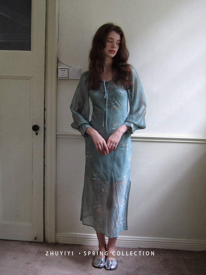 Ethereal Spring Meadow Sheer Sleeve Dress