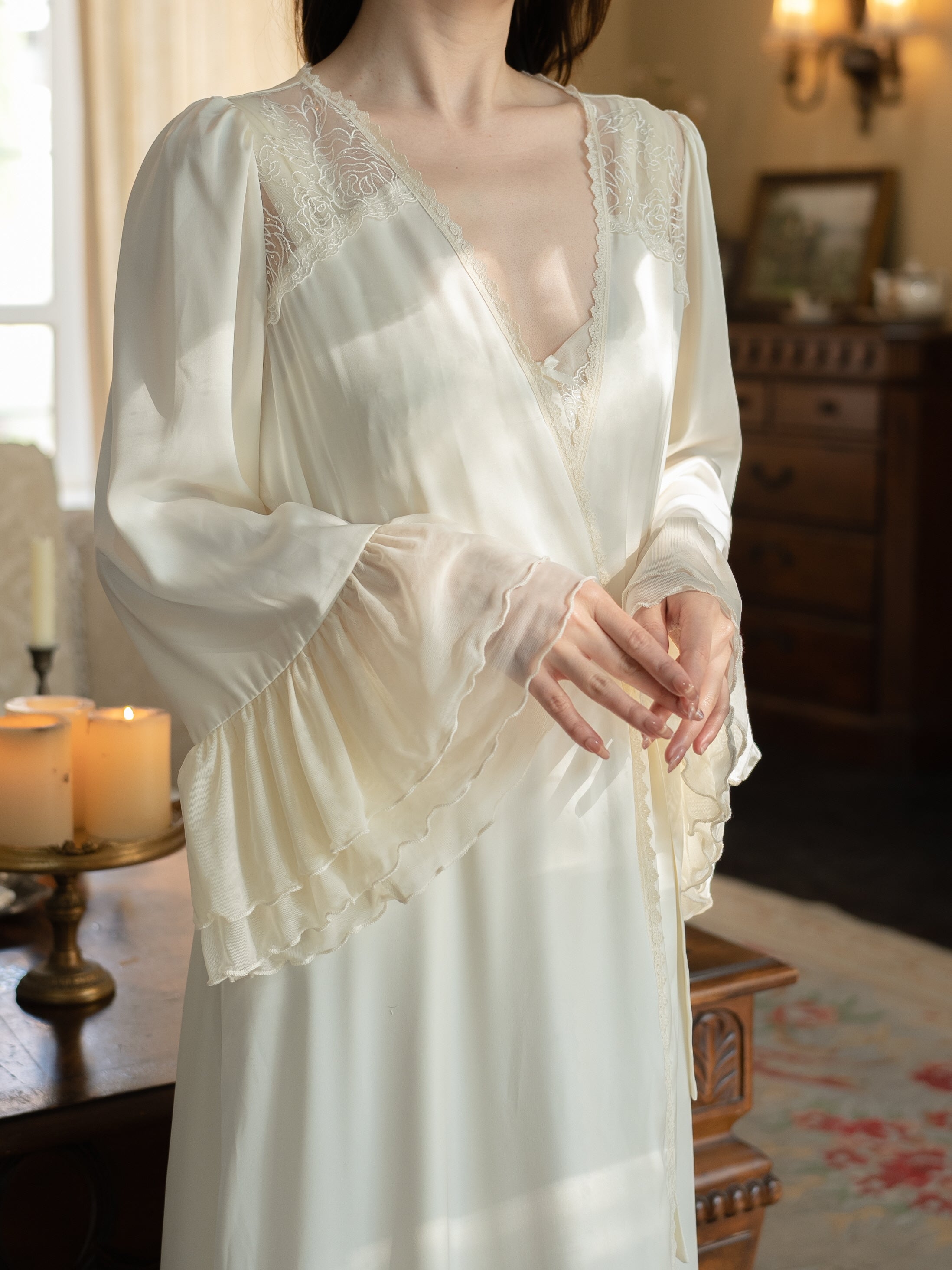 Princess Rose Lace Lounge Gown Set