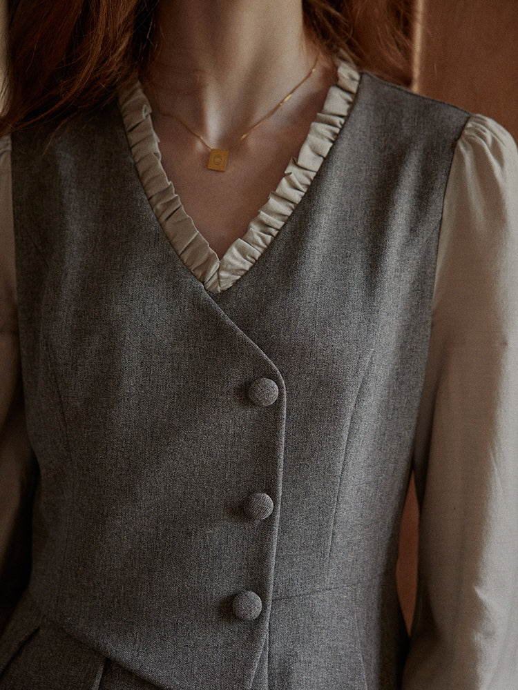 Vintage Elegance Pleated Vest Dress