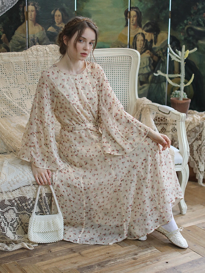 Floral Elegance Blossom Vintage Chiffon Dress