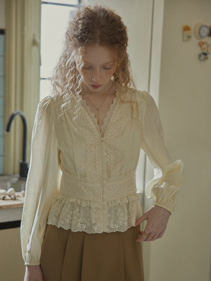 Ethereal Lace Embroidered Vintage Blouse