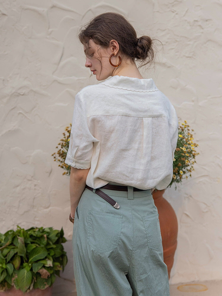 Sophia's Green Linen Blouse