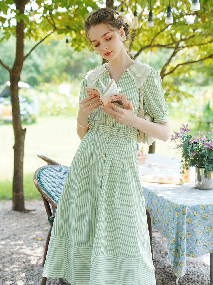 Rose Garden Green Stripe Blouse