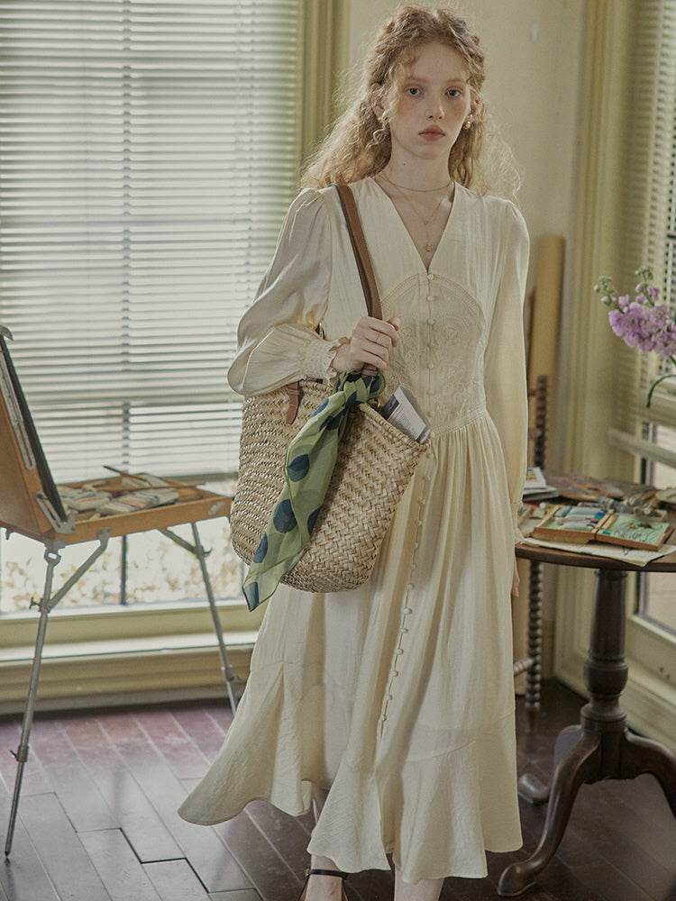 Botanical Elegance Puff Sleeve Dress