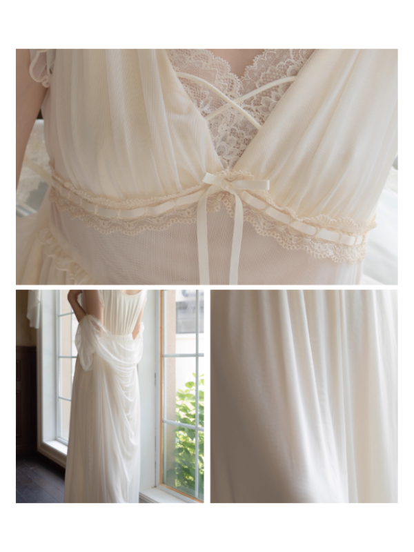 Dreamy Lace Drape Ivory Nightgown Set