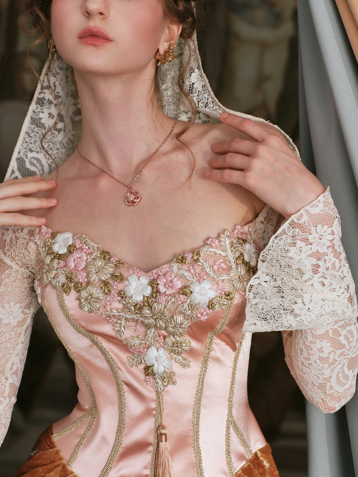 Vintage Floral Embroidered Velvet Dress