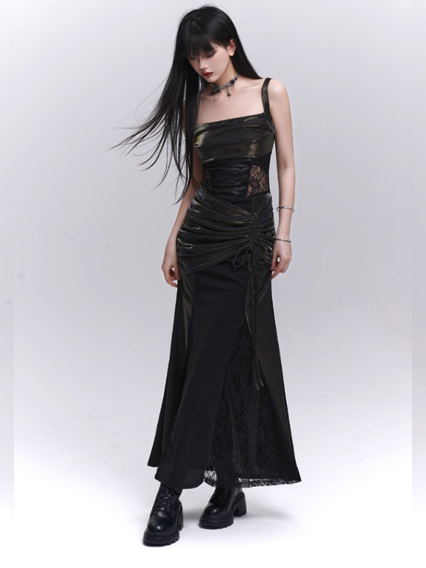 Black Metallic Corset Evening Dress