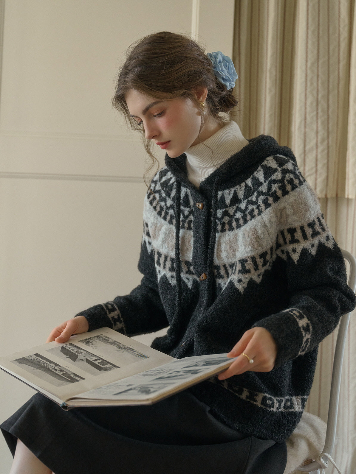 Vintage Nordic-Inspired Wool Blend Cardigan