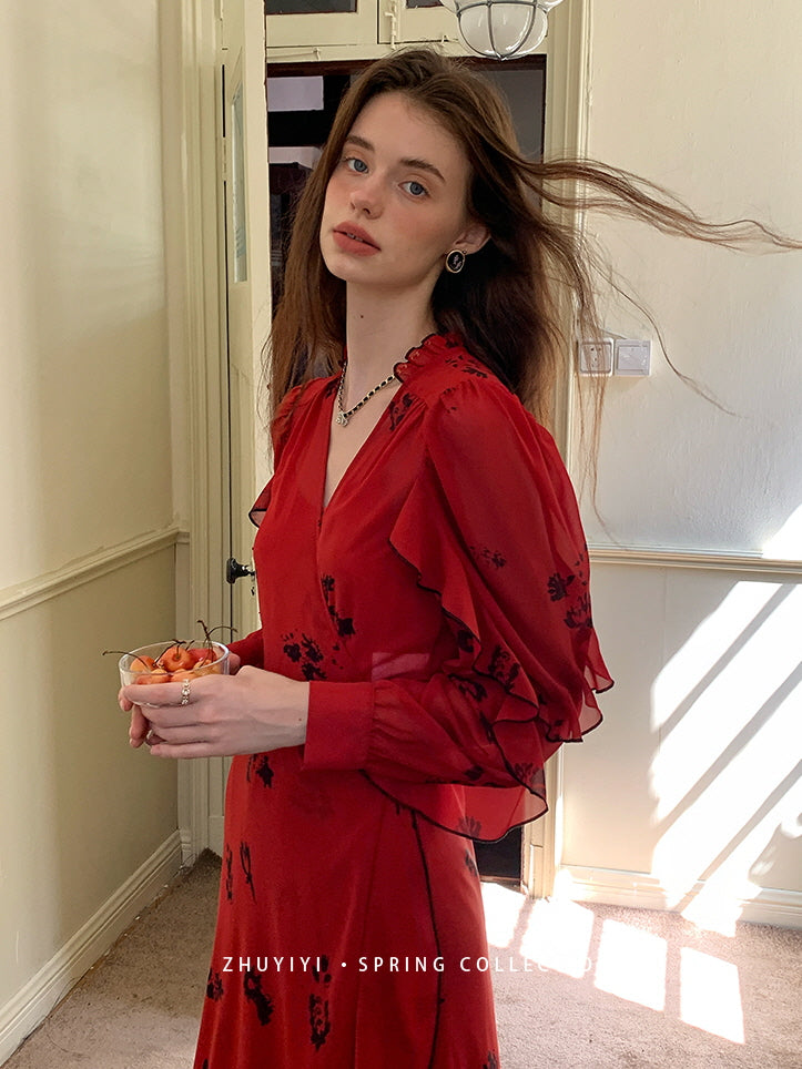 Scarlet Bloom Vintage Wrap Dress