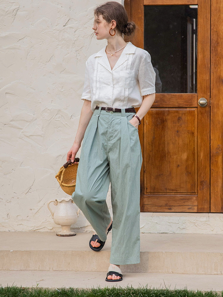 Sophia's Green Linen Blouse