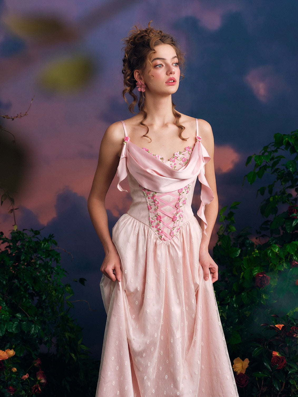 open lace back dress Soft Pink Princess Dress with Lace-Up Corset – Elegant Fairytale Look
