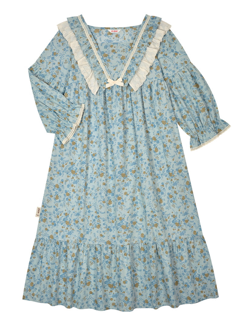 Blue Meadow Ruffle Lounge Gown