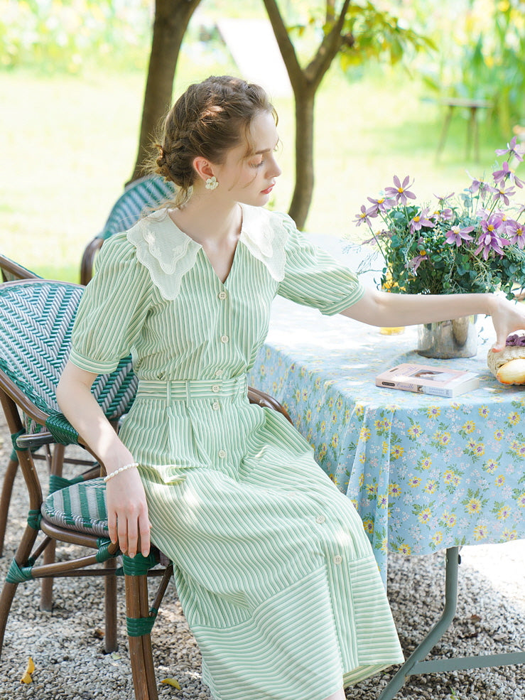 Rose Garden Green Stripe Blouse