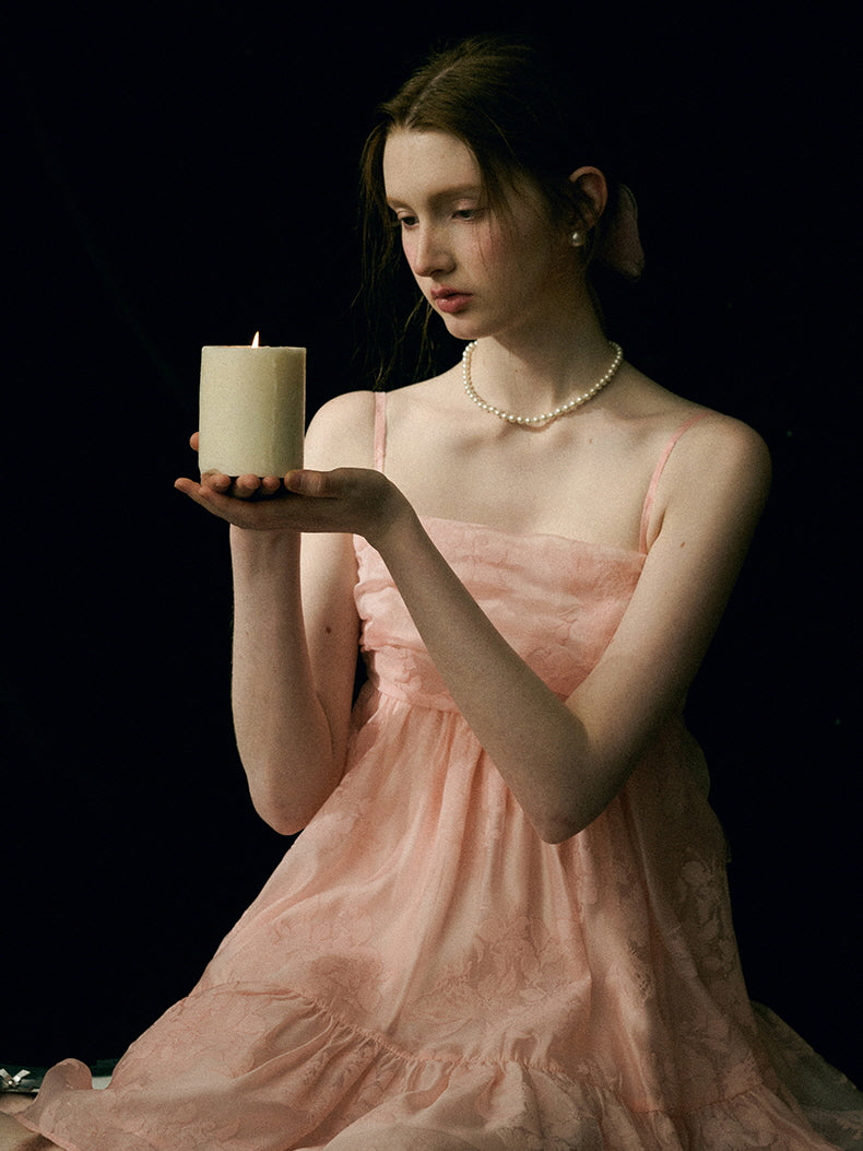 Blush Petal Ruffle Back Bow Dress