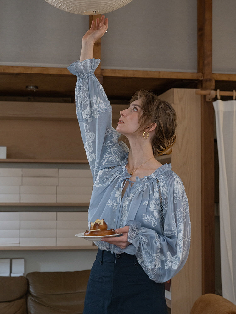 Vintage Embroidered Sheer Blouse