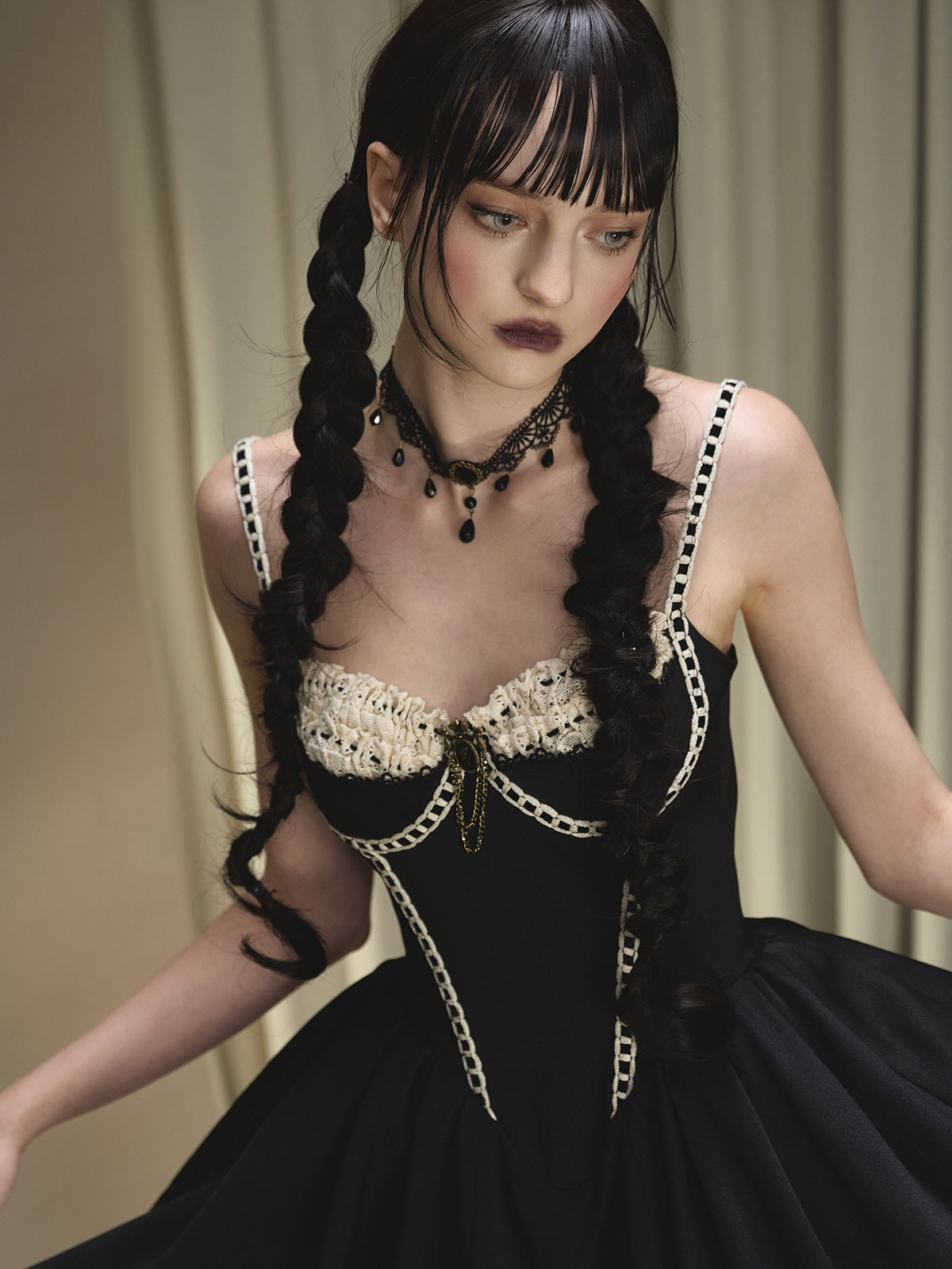 Lace-Trim Convertible Corset Dress Long Length / Black(Pre-Sale 30days) / XS