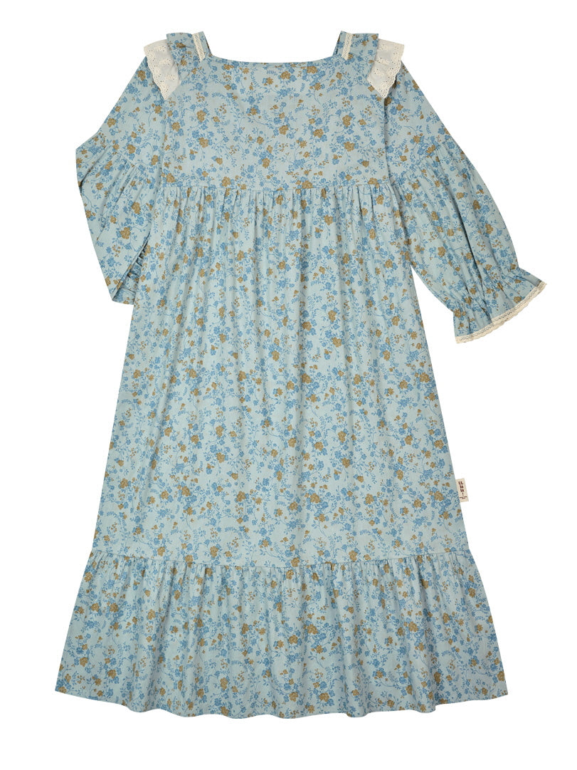 Blue Meadow Ruffle Lounge Gown