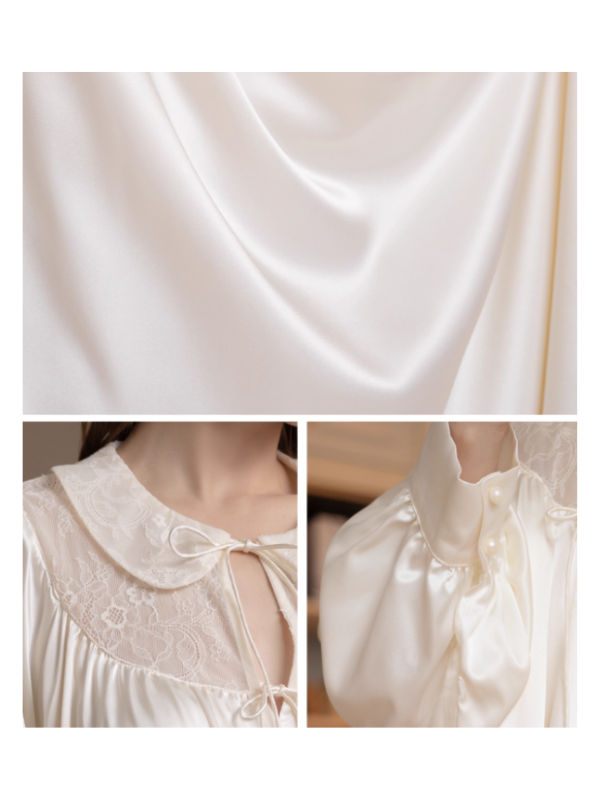 Lace Collar Ivory Satin Nightgown