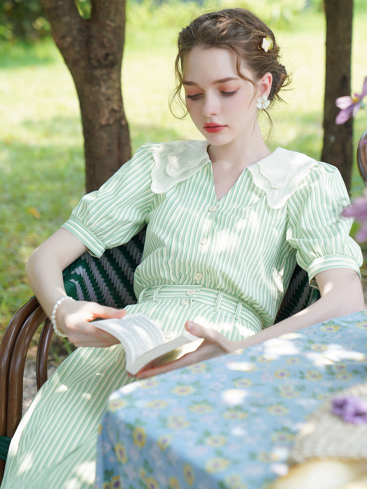 Rose Garden Green Stripe Blouse