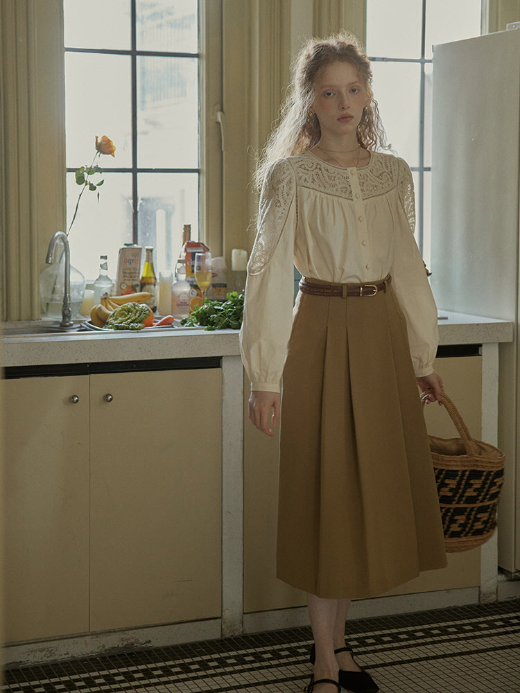 Romantic Lace Yoke Cotton Blouse