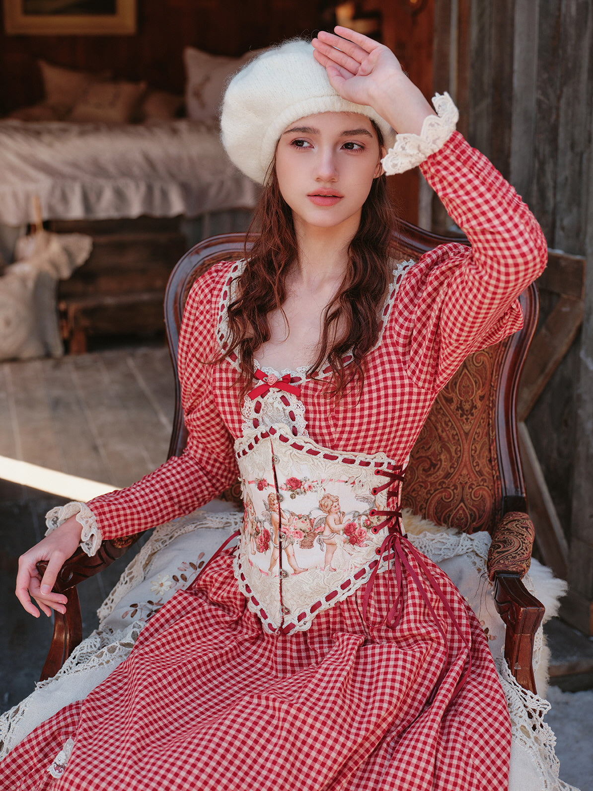 Vintage Cottagecore Red Gingham Dress