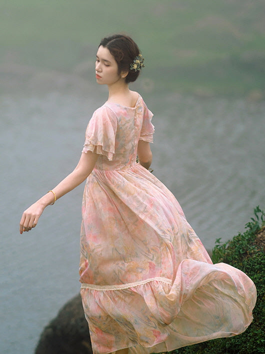 Jasmine's Vintage Floral Chiffon Dress