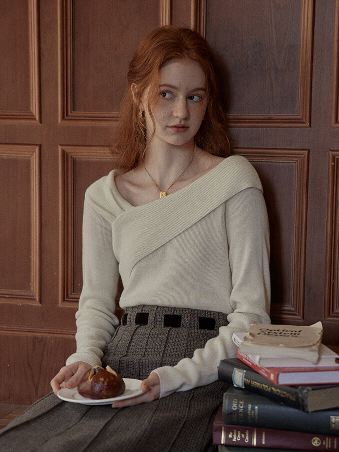 Elegant Off-Shoulder Wool Sweater