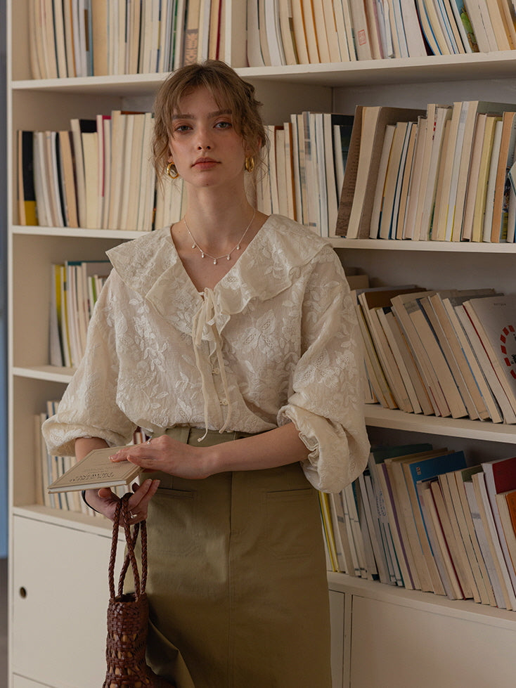 Romantic Sheer Floral Embroidered Blouse