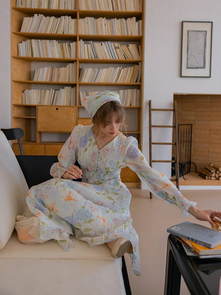 Watercolor Floral Long Sleeve Dress