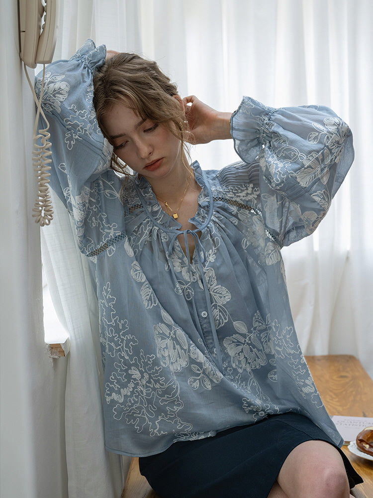 Vintage Embroidered Sheer Blouse