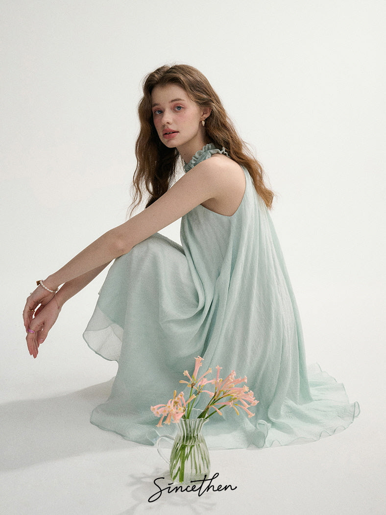 Ethereal Ruffle Halter Dress
