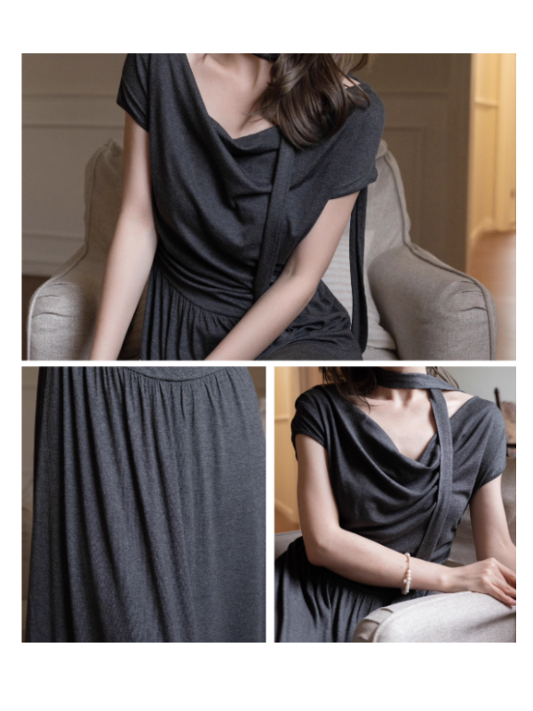 Midnight Charcoal Draped Lounge Dress