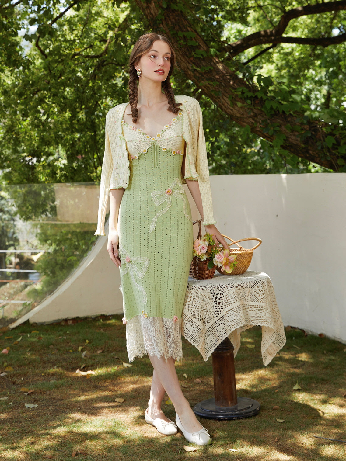 Pastel Garden Knit Dress & Embroidered Cardigan Fairytale Summer Outfit Pastel Garden Knit Dress & Embroidered Cardigan Fairytale Summer Outfit